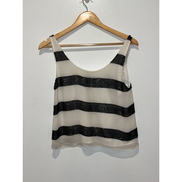 Alice + Olivia White Tank Top With Sequined Stripes Women's Size small - Picture 3 of 7